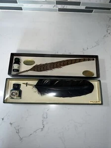 2 FEATHER QUILL PEN w/ITALIAN BLACK  And Blue WRITING INK italy CALLIGRAPHY - Bild 1 von 8