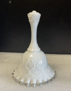 Fenton Glass Co. White Milk Glass Ruffled Edge Spanish Crest Decorative Bell - Picture 1 of 7