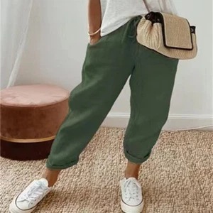 Women's Fashion Cotton Linen Solid Color Casual Pants - Picture 1 of 9