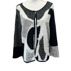 J. H. Collectibles schwarz weiß grau geometrisches Muster Cardigan Pullover neu ohne Etikett XL - Bild 1 von 14