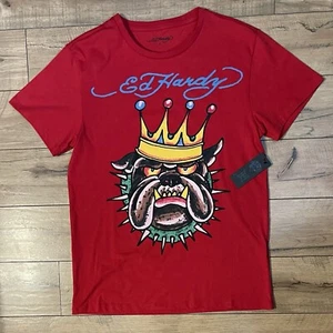 Ed Hardy Grafik T-Shirt Hundekrone Herren Größe S Small Rot Kurzarm Neu mit Etikett - Bild 1 von 5