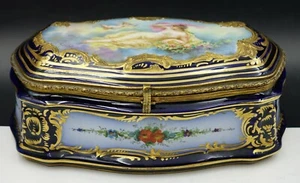 ART NOUVEAU French Sevres Casket Box Cobalt Blue Porcelain & Bronze by Collot - Picture 1 of 18