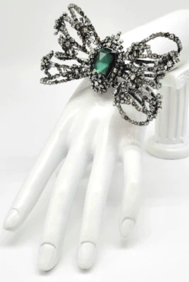 Alexis Bittar Punk Royale Green Quartz Diamond Swarovski Crystal Bow Cuff Bangle - Image 1 of 4