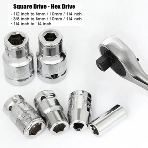 Ratchet Wrench Socket Converter Reducer 1/4 3/8 1/2 Square To 1/4 8mm 10mm Hex - Picture 1 of 12