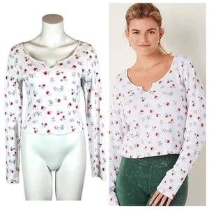 Victoria’s Secret ROSA Blanco Floral Encogido Manga Larga Muesca Cuello Térmico LRG - Imagen 1 de 8