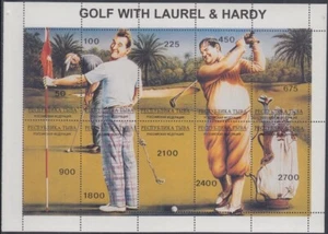ITEM #1359 - LAUREL & HARDY PLAYING GOLF on COMPOSITE SHEET of 10 LABELS - Picture 1 of 1
