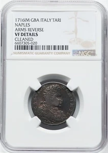 ITALY NAPLES CARLO VI 1716-IM TARI SILVER COIN, NGC CERTIFIED "VF DETAILS" - Picture 1 of 2