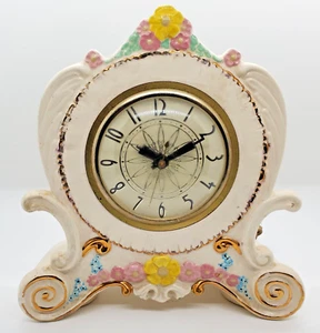 Landshire 1980 Clay Ceramic 8.5" Hand Painted Floral Mantel Clock - NOT WORKING - Picture 1 of 14