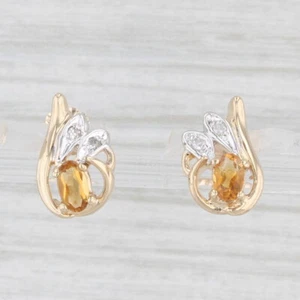 0.42ctw Naranja Citrino Tuerca Pendientes 14k Oro Amarillo Diamante Detalles - Imagen 1 de 6