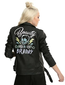 Hot Topic Beauty & Brains Faux Leather Biker Jacket Motorcycle Neon Graffiti S - Picture 1 of 4