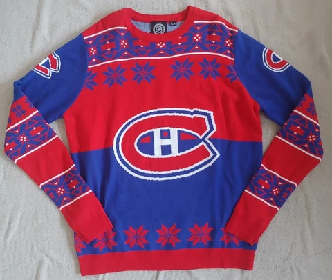 NWOT NHL Montreal Canadiens Habs Knit Sweater Men's XL Red Blue Cover