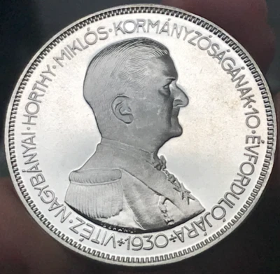 1930 Hungary 5 Pengo Proof Restrike - Miklos Horthy Regency - 25g .640 Silver - Image 1 of 4