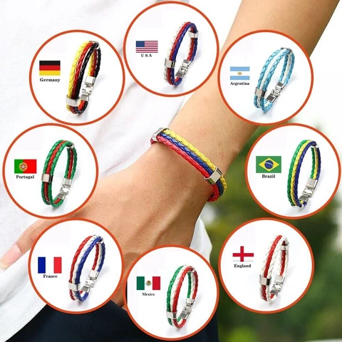2022 World Cup Qatar National Flag Weave Cheer Bracelet Wristband USA Mexico Cover