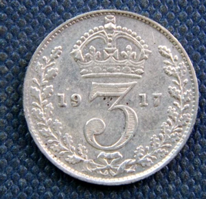 Great Britain,3 Three Pence 1917 silver coin, 0.925,#2 - Picture 1 of 2