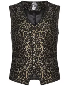 Punk Rave Men Gothic Steampunk Waistcoat Vest Black Gold Damask Velvet Victorian - Picture 1 of 24