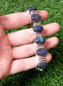 Labradorite Silver Bracelet 925 Sterling Silver Labradorite Handmade Bracelet - Picture 1 of 6