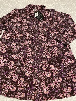 NWT Avenue Women's Sz 20 Brown Floral Paisley Button Up  Versatile Sleeve Blouse - Image 1 of 4