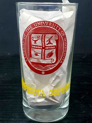 Vintage Minnesota Gophers Marathon Oil College Seal Tall Glass Tumbler 1960s Cover