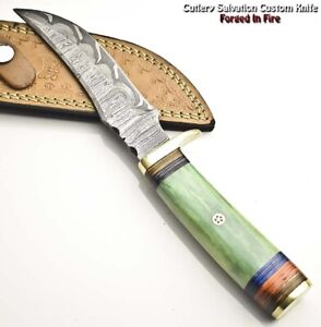 Fine Custom Hand Made Damascus Steel Blade Hunting Knife | Camel Bone