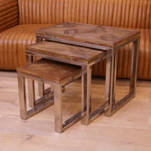 3er Tisch set Vintage Schwemmholz glänzend Beistelltisch Antik Rustikal drei neu - Bild 1 von 1