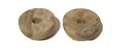 Set of Indonesian Marble Stone Taper Dinner Candle Holders Polished Round Heavy Foto 1 de 4