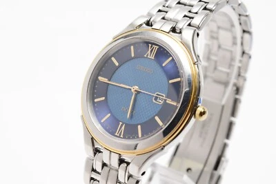 ⏯ [Exc+5 in Box] SEIKO V137-0AL0 Blue Dial Silver Solar Unisex Watch From JAPAN - Image 1 of 4