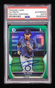 Tai Peete Signed 2023 Bowman Draft Chrome Green Refractor #BDC28 RC #55/99 (PSA) - Picture 1 of 2