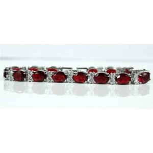 WHITE GOLD FINISH Created Diamond Oval Cut Red Ruby Bracelet Including Gift Box - Picture 1 of 7