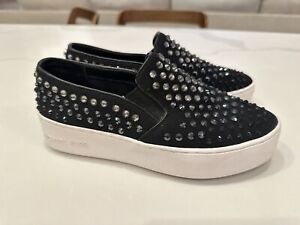 Michael Kors Slip On Platform Black Studded Embellished Sneakers Womens Size 5.5