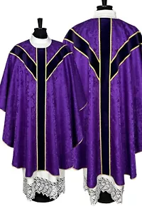 CASULA Paramento viola stile semi gotico, damascato/velluto - Foto 1 di 4