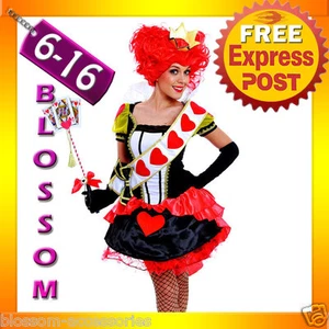 F90 Queen of Hearts Alice In Wonderland Ladies Fancy Dress Costume Outfit +Crown - Picture 1 of 3
