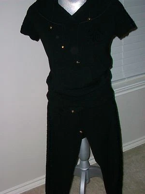 ROBERTO CAVALLI CALÇA LONGA FEMININA PRETA BRILHANTE ROUPA DE CORRIDA US$ 400 44 42 P M  - Imagem 1 de 4