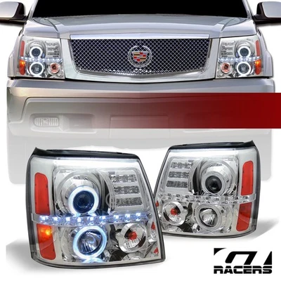 For 2002-2006 Cadillac Escalade Chrome Housing LED Halo Projector Headlights Amb - Image 1 of 4