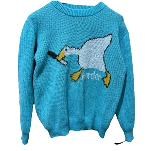 Murder Duck Goose Crew Neck Sz XL blue Bird Knife Pullover Sweater - Picture 1 of 5