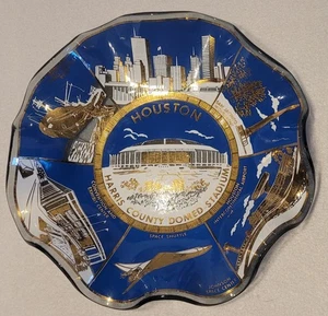 Vintage Souvenir Houston Texas Astrodome Ruffled Glass Candy Dish Bowl 7" - Picture 1 of 2