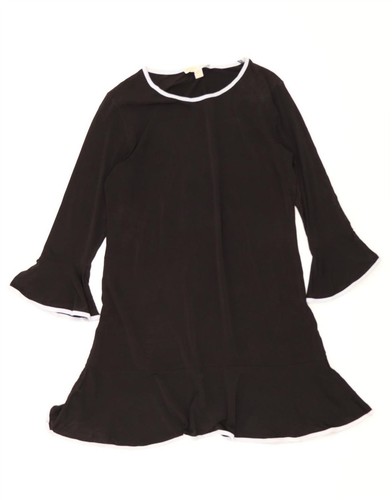 Abito donna MICHAEL KORS manica 3 4 linea A UK 14 grande nero poliestere AI09