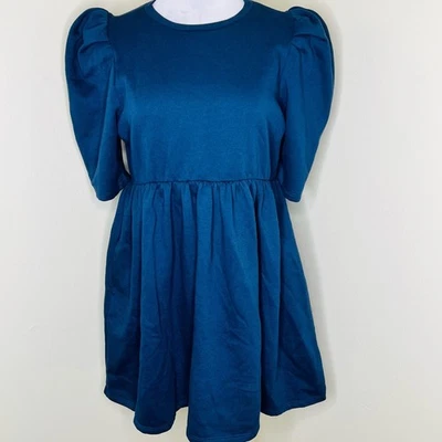 Vestido Treasure & Bond con Bolsillos Mediano Azul Marino Manga Abullonada Mini Vellón Plisado Foto 1 de 4