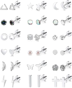 18 Pairs Stainless Steel Stud Earrings Set for Women Men Star Moon Flower Heart - Picture 1 of 12