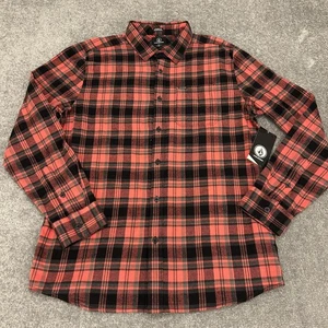 Volcom Shirt Mens Large Red Black Caden Plaid Flannel Long Sleeve Button Up NEW - Picture 1 of 12