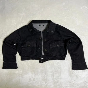 Strom Box Cropped Jeansjacke Damen L schwarz Metall Magnetverschluss Schlagbündchen - Bild 1 von 8