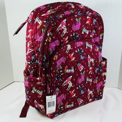 Vera Bradley Essential Large Cotton Backpack Holiday Hounds Christmas Dogs New - Image 1 of 4