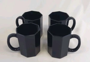 Vintage Arcoroc Octime Schwarz Glas Achteck 4er Set Gläser Kaffeetassen Frankreich - Bild 1 von 6