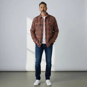 Royal Robbins Plaid Long Sleeve Button Down Collared Shacket Burnt Orange Size M - Picture 1 of 8