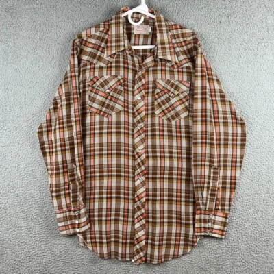 H Bar C Ranchwear Shirt Mens 17 35 Vintage Metallic Thread Pearl Snap - Image 1 of 4