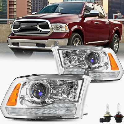 Chrome Headlmaps For 13-18 Dodge Ram 1500 2500 3500 LED DRL Projector Headlights - Imagem 1 de 4