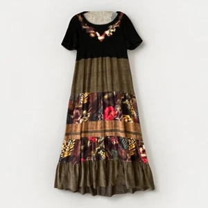 Vintage Carole Little Maxi Dress 6 Boho Chic Art to Wear Floral Animal Patchwork - Picture 1 of 16