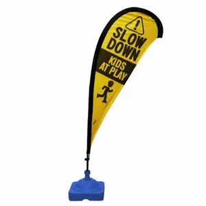 Teardrop Flag Sign, Slow Down Kids At Play, Yellow - Picture 1 of 5