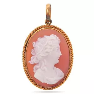 Antique 18K Yellow Gold Arethusa Carnelian Cameo Pendant - Picture 1 of 5