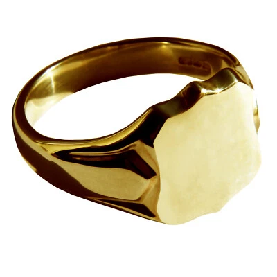 9ct Solid Yellow Gold Heavy Shield Signet Rings 14x12mm UK Hallmarked Bespoke - Image 1 of 4