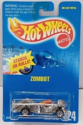 HOT WHEELS #224 1991 BLACK CHROME ZOMBOT WITH PINK GUN NEW ON CARD - Image 1 of 2